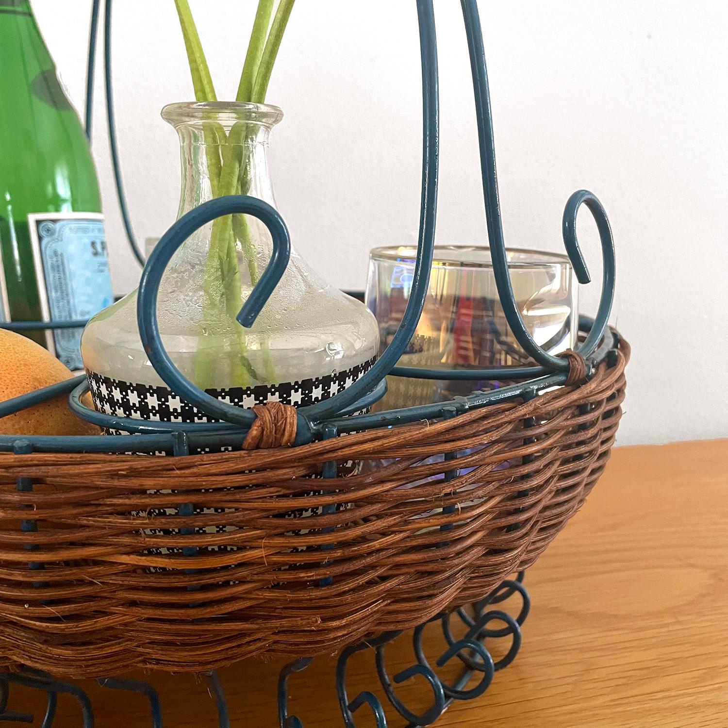 French Wicker & Iron Picnic Service Basket For Sale 1