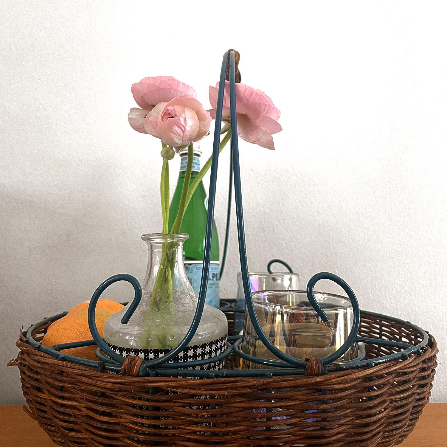 French Wicker & Iron Picnic Service Basket For Sale 3