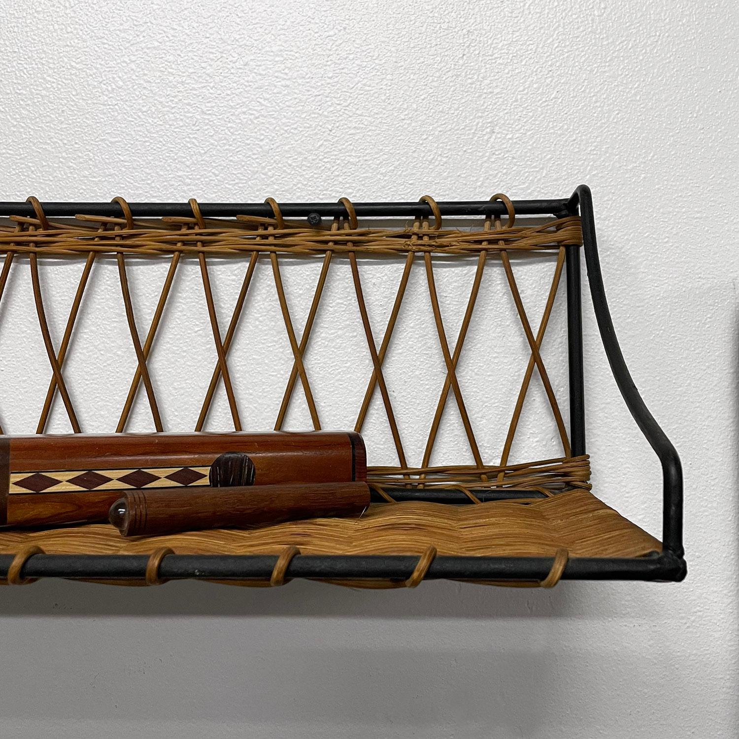 Mid-20th Century French Wicker & Iron Shelf For Sale