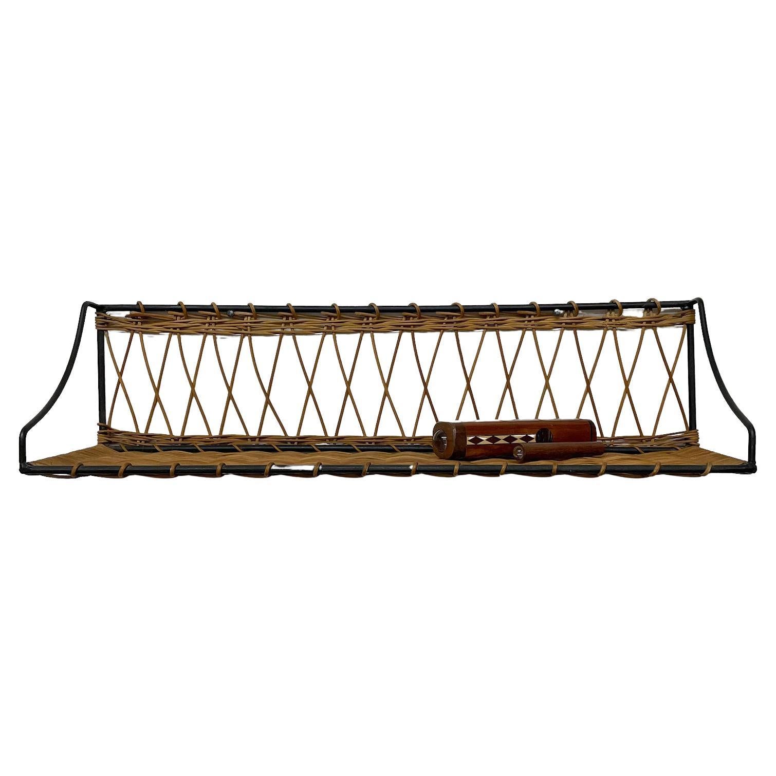 French Wicker & Iron Shelf