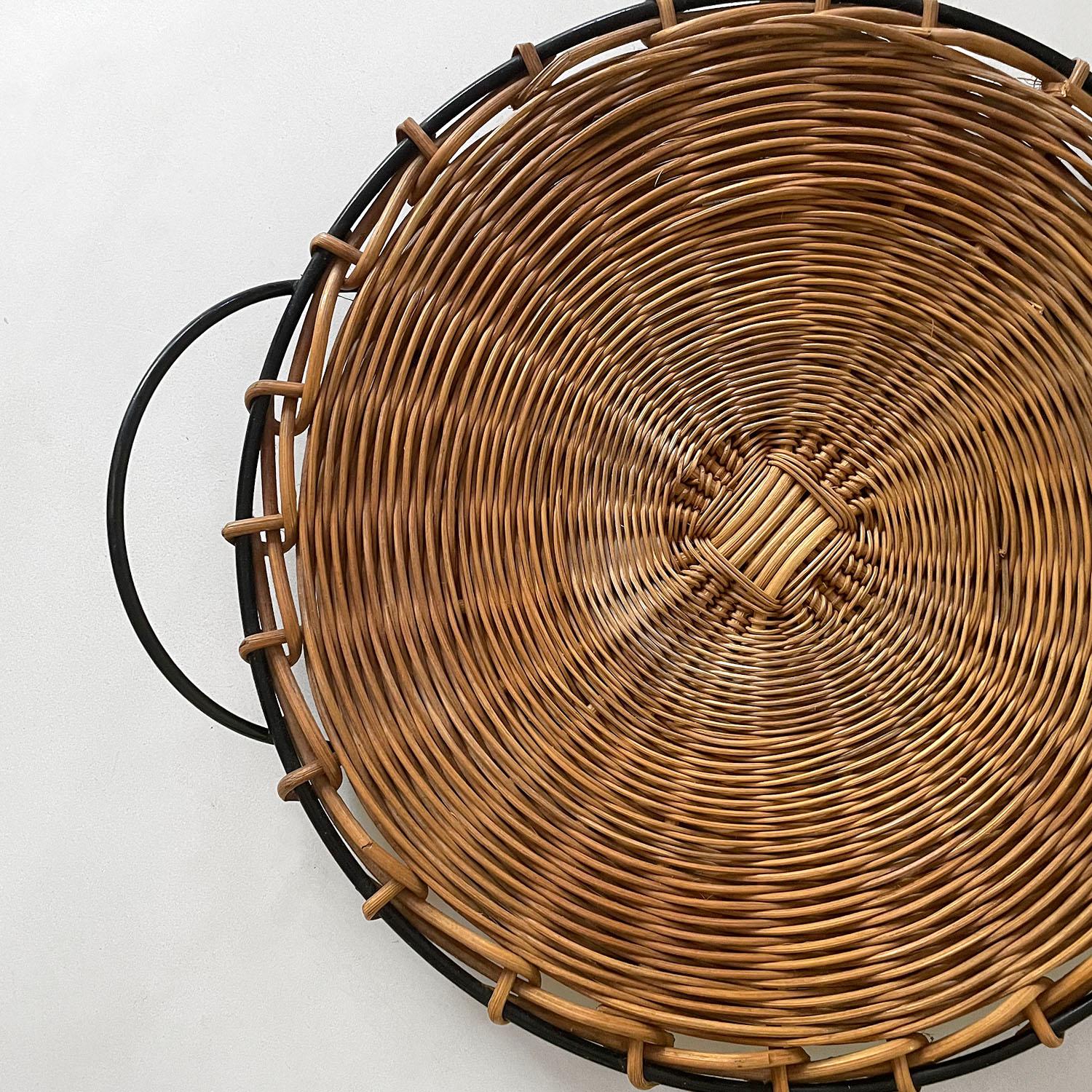 French Wicker & Iron Tray in the style of Raoul Guys  3