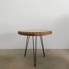 French Wicker & Iron Tripod Table