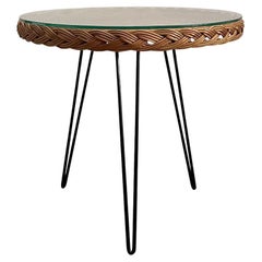 French Wicker & Iron Tripod Table