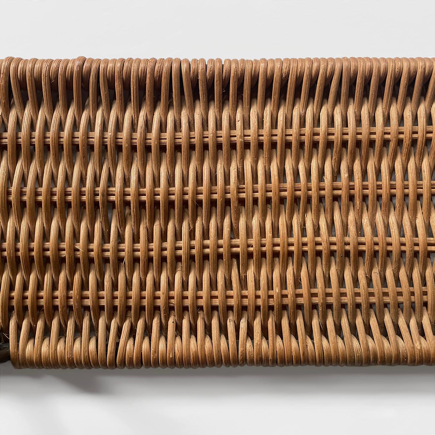 French Mid Century Wicker & Iron Wall Hooks Coat Rack For Sale 2