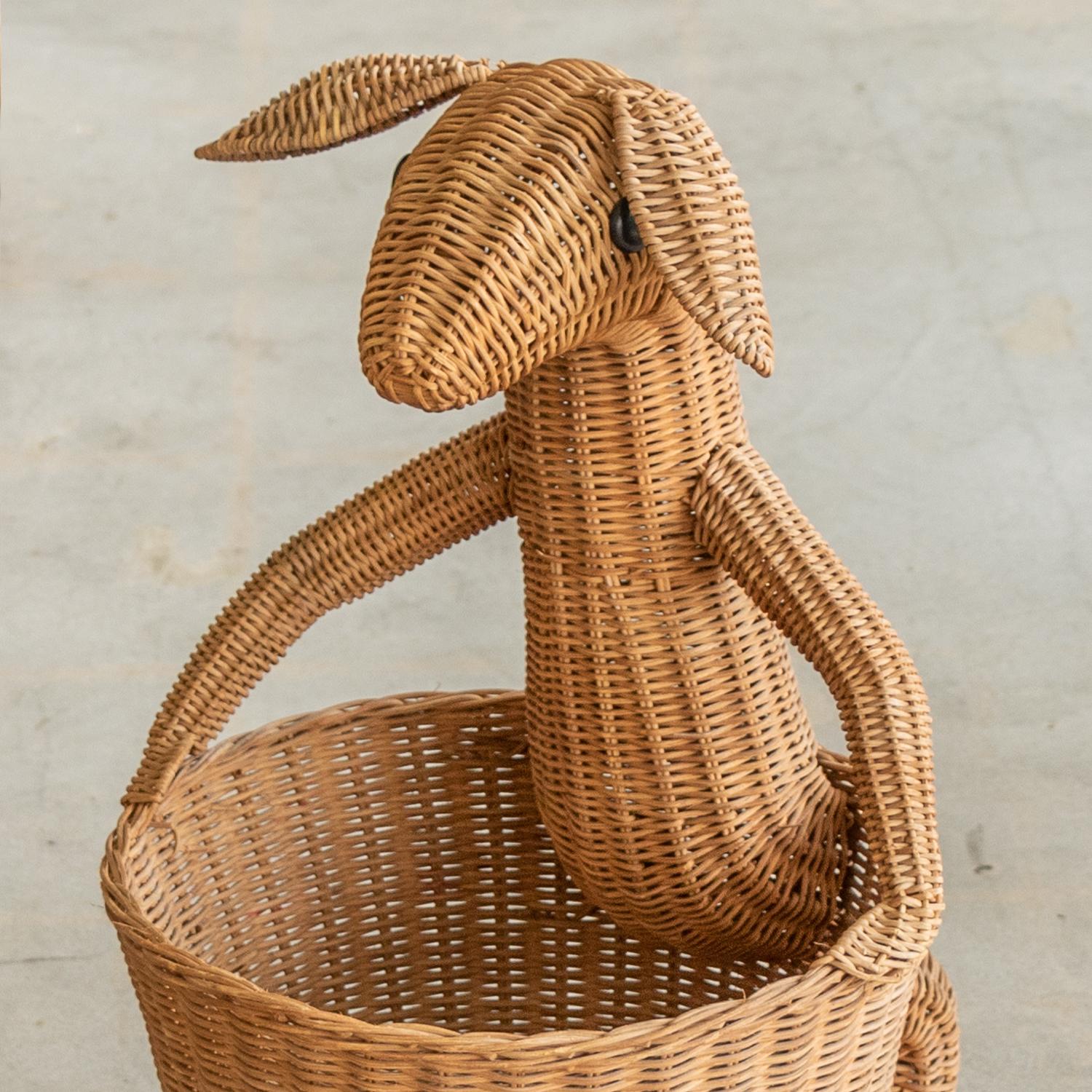 Mid-20th Century French Wicker Kangaroo Basket
