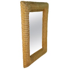 Miroir en osier à coins arrondis 1970