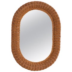 French Wicker Oval Mirror