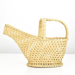 French Wicker Rattan Cane Wine Bottle Holder Caddy Mid Century 1960s