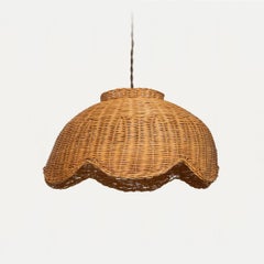 French Wicker Scalloped Dome Light