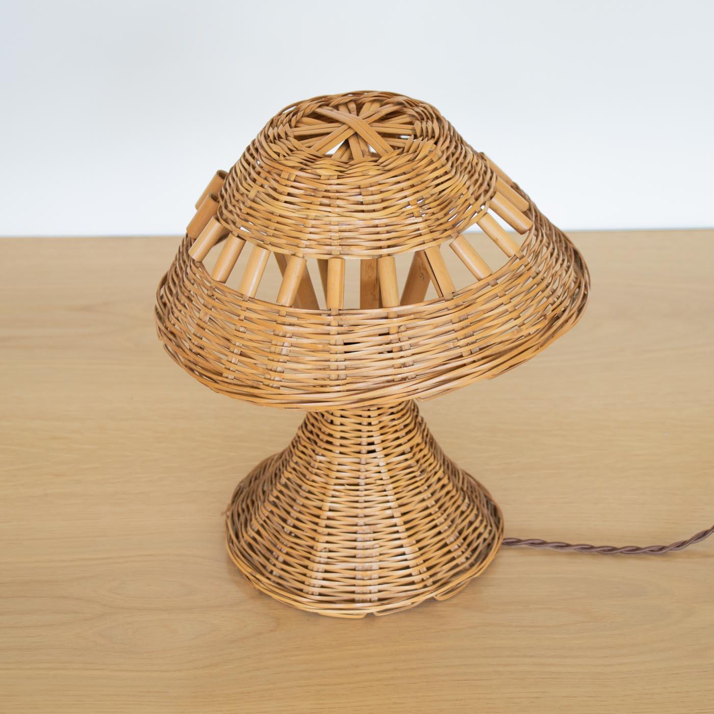 French Wicker Table Lamp For Sale 1
