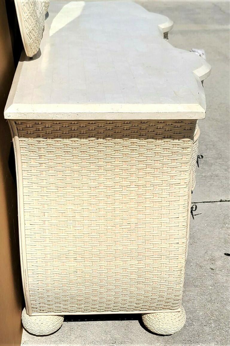 French Provincial French Wicker & Tessellated Stone Top Dresser For Sale