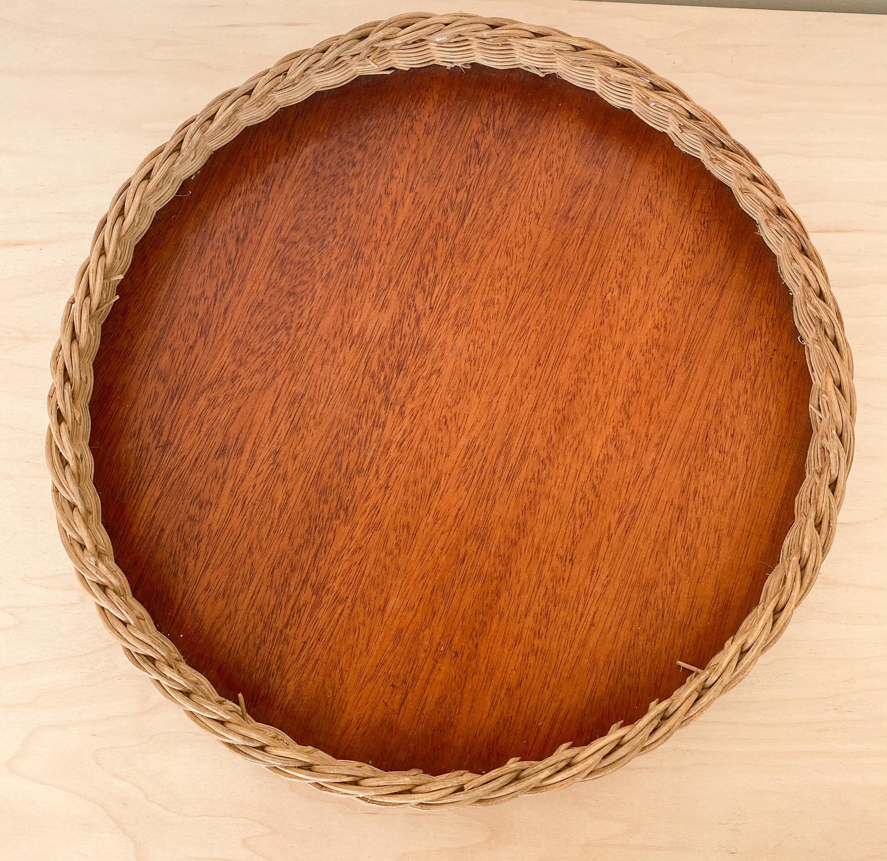 French Wicker Tray with Leather 1