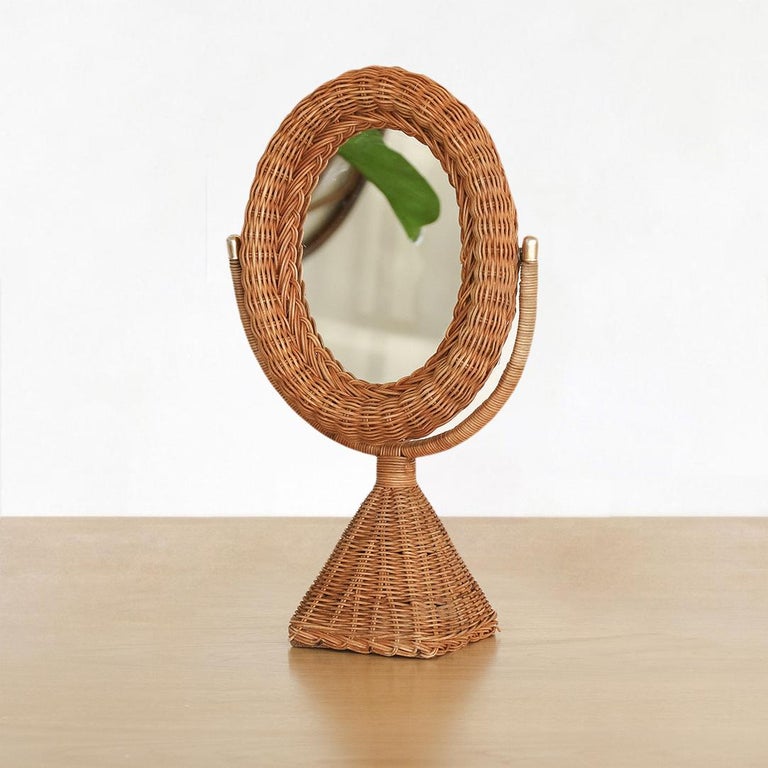 French Wicker Vanity Mirror at 1stDibs