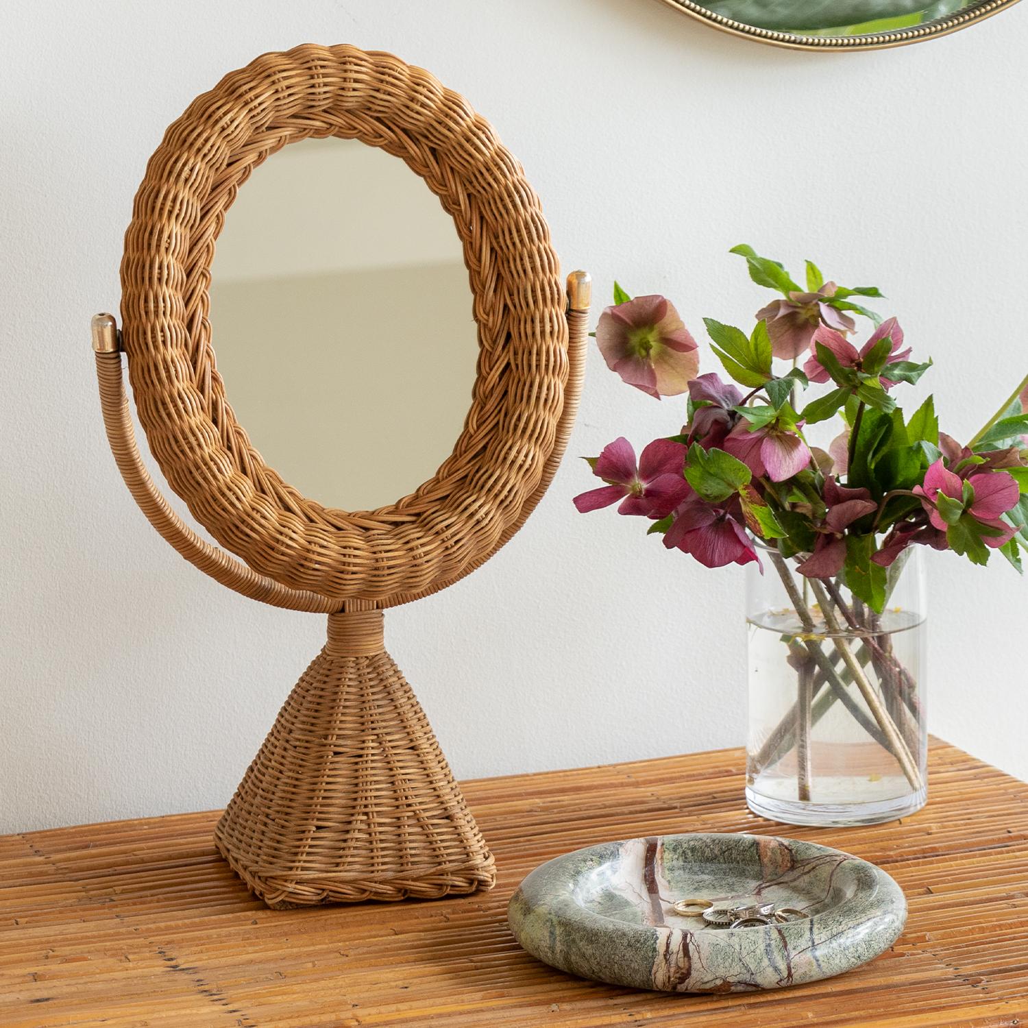 oval vanity mirror on stand