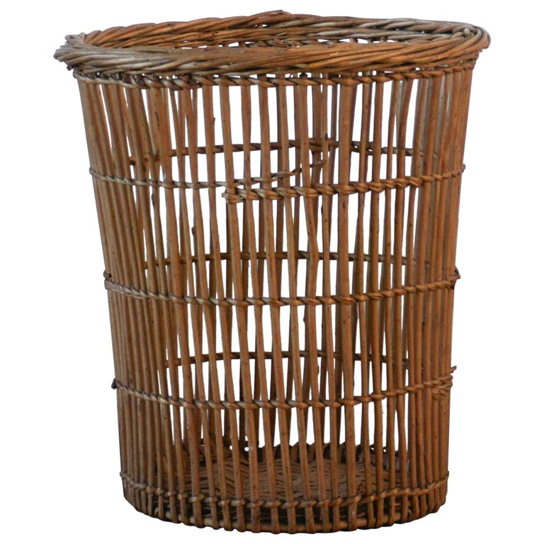 French Wicker Waste Basket at 1stDibs