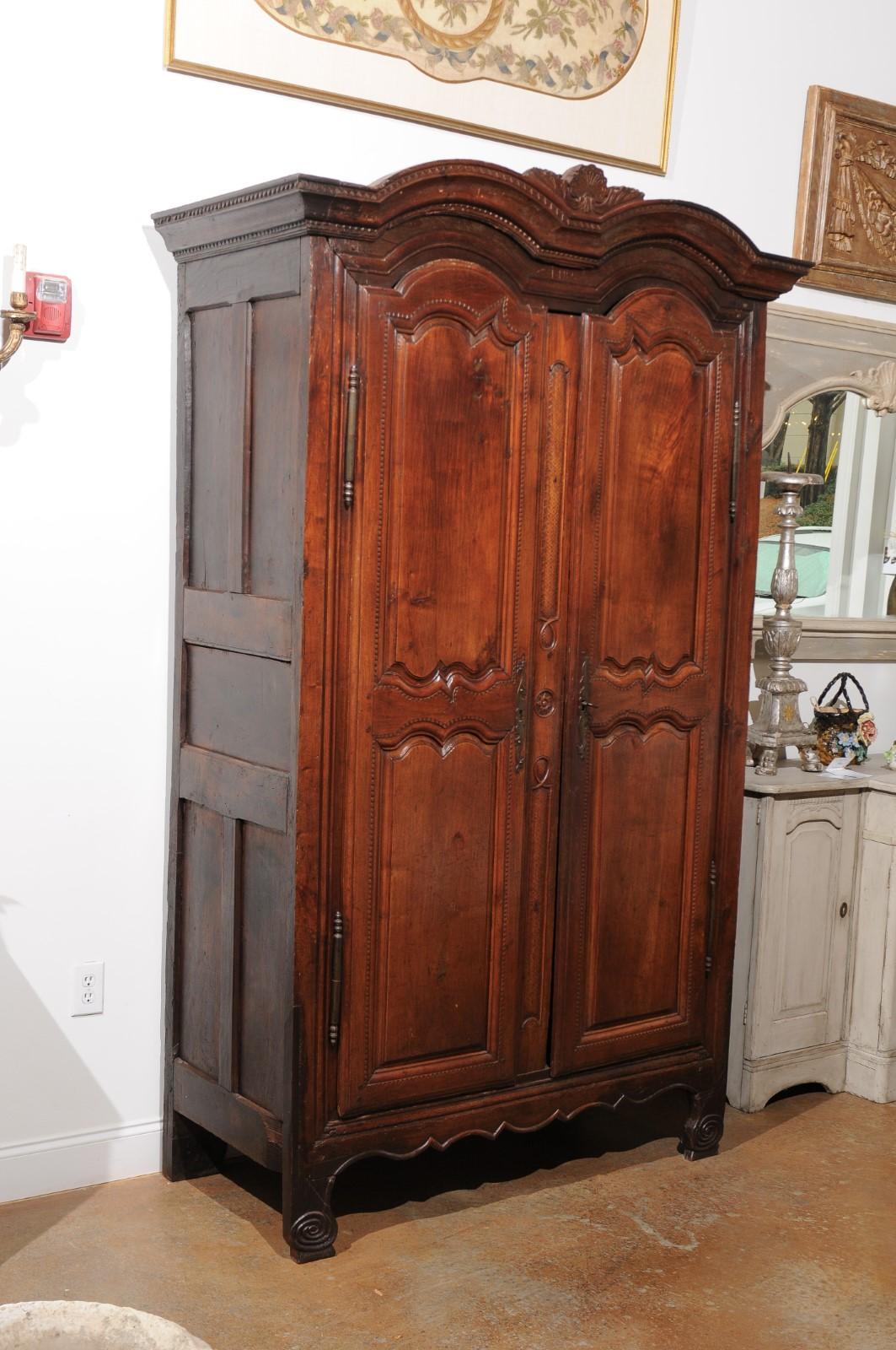 French Wild Cherry Armoire from Rennes, Brittany Dated 1792 at the Cornice 4