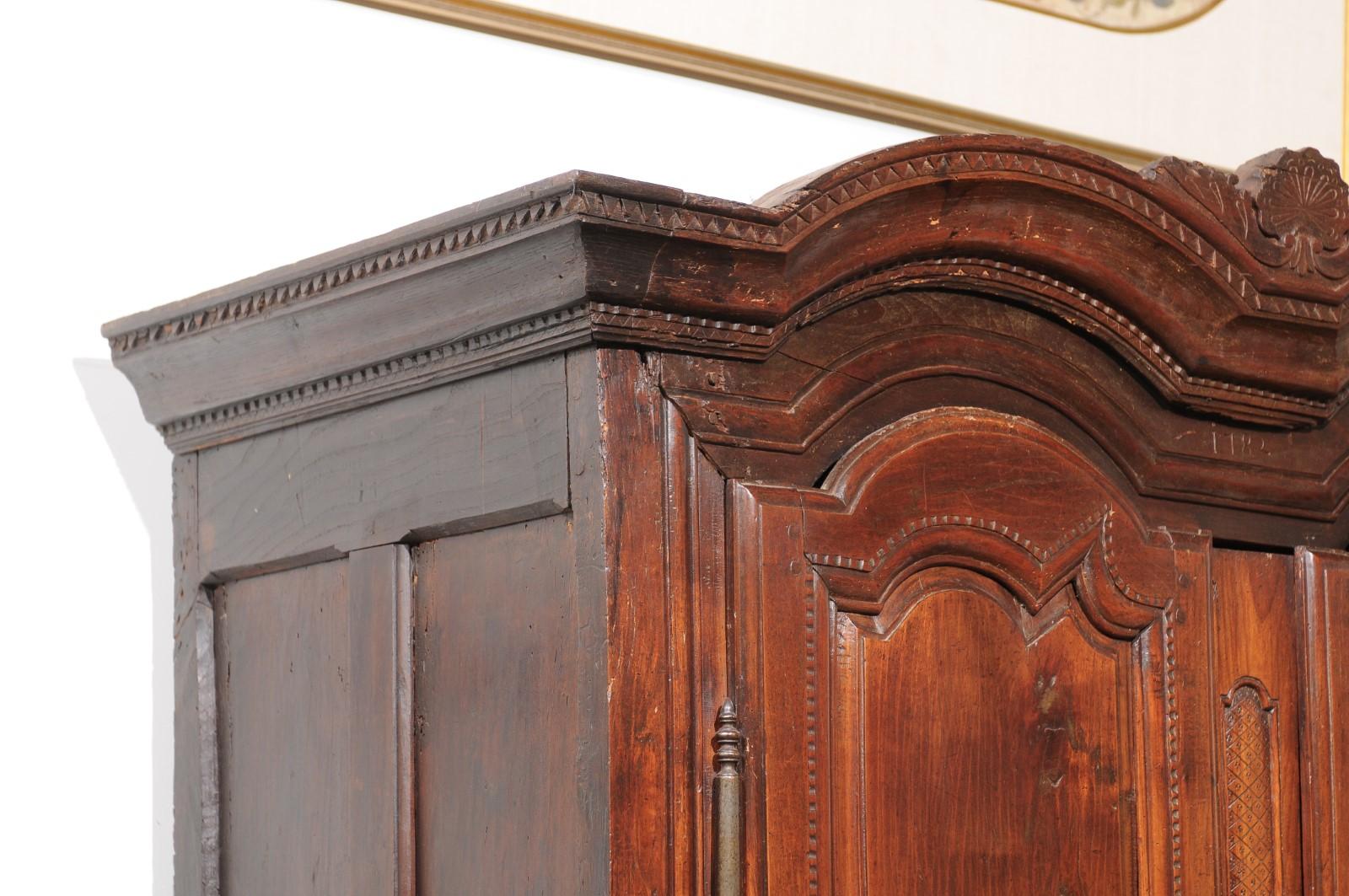 French Wild Cherry Armoire from Rennes, Brittany Dated 1792 at the Cornice 6