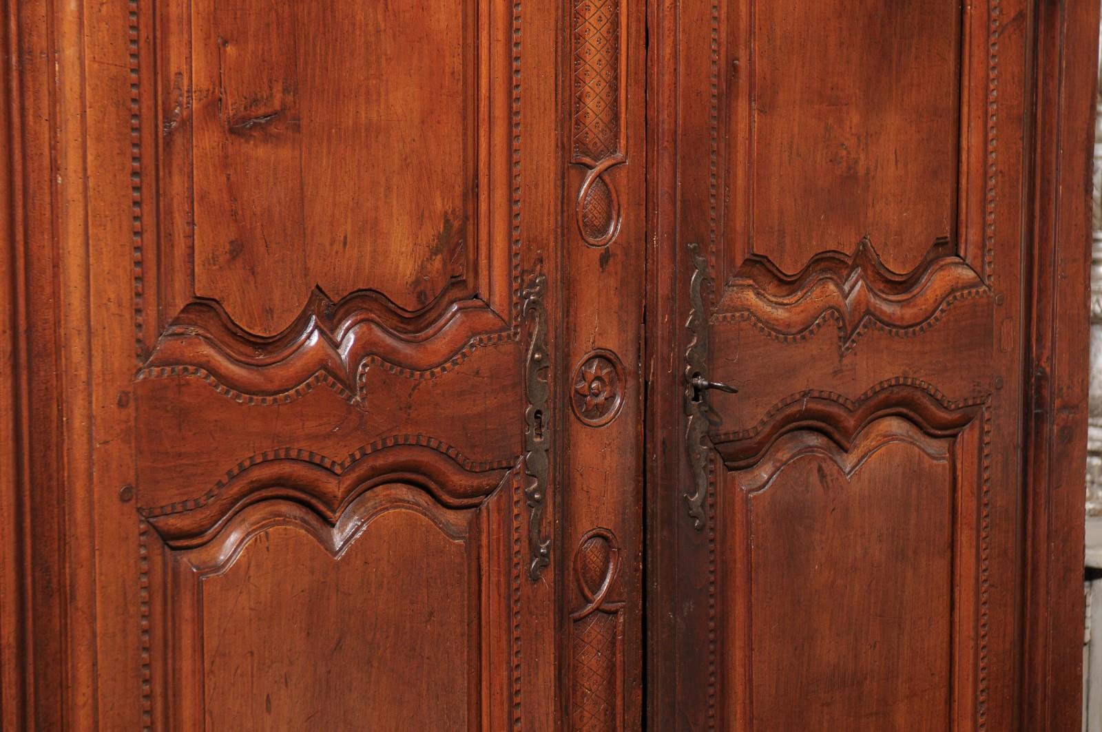 French Wild Cherry Armoire from Rennes, Brittany Dated 1792 at the Cornice 7