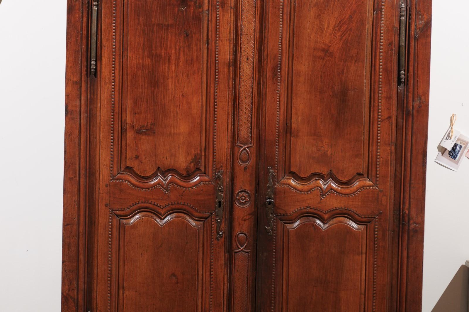 Carved French Wild Cherry Armoire from Rennes, Brittany Dated 1792 at the Cornice