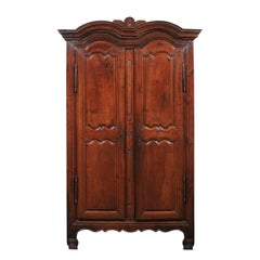 French Wild Cherry Armoire from Rennes, Brittany Dated 1792 at the Cornice