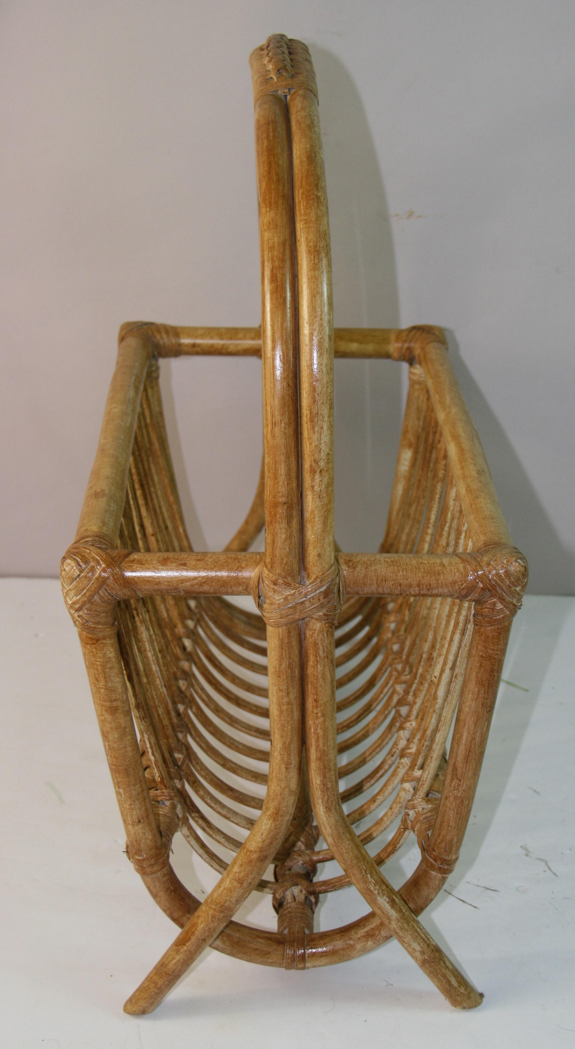 French Willow and Rattan Magazine Rack For Sale 1