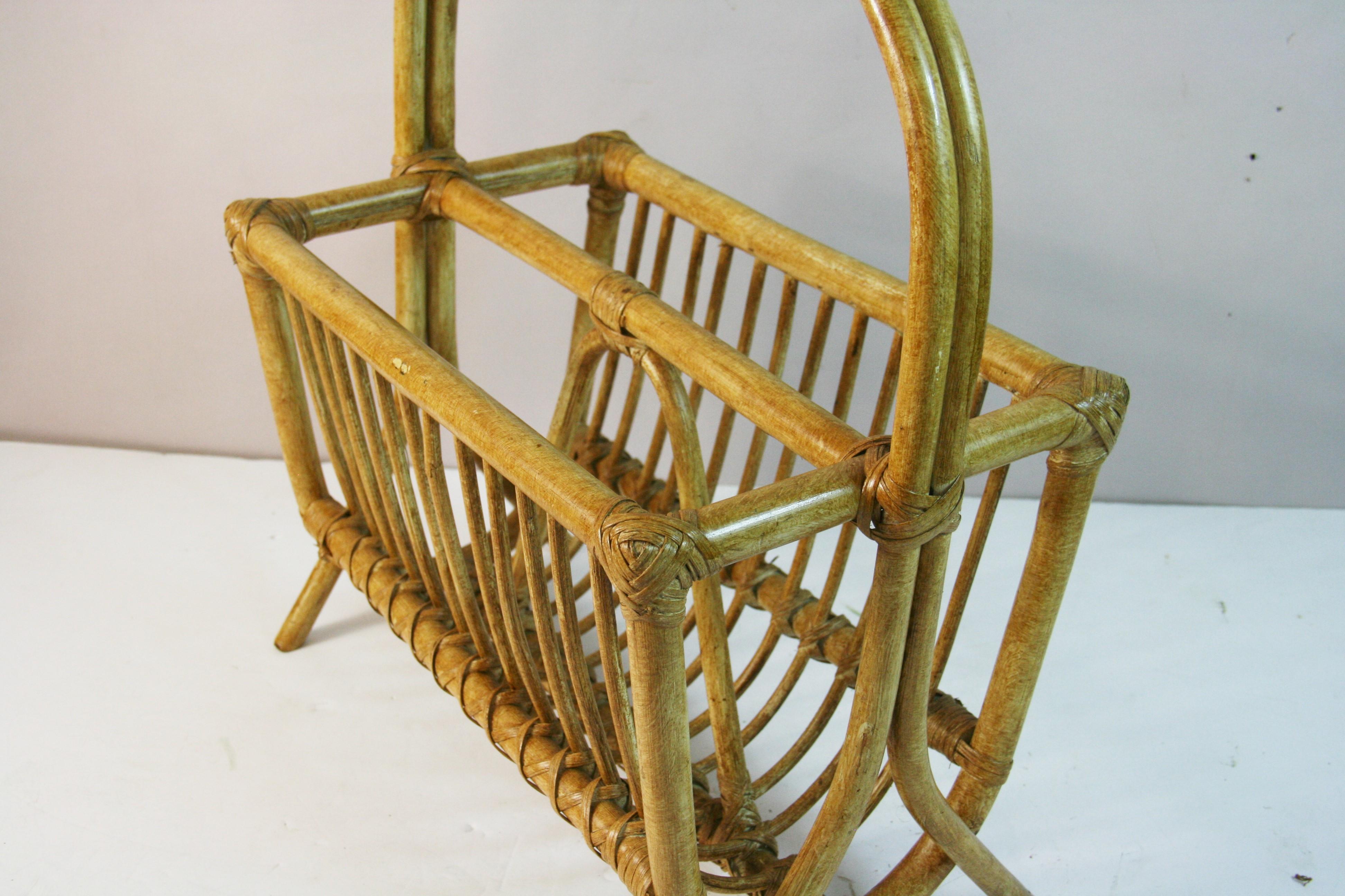 French Willow and Rattan Magazine Rack For Sale 3