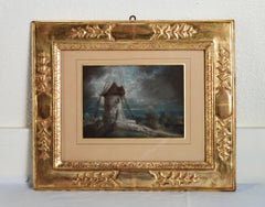 French Windmill Watercolor Near the Sea