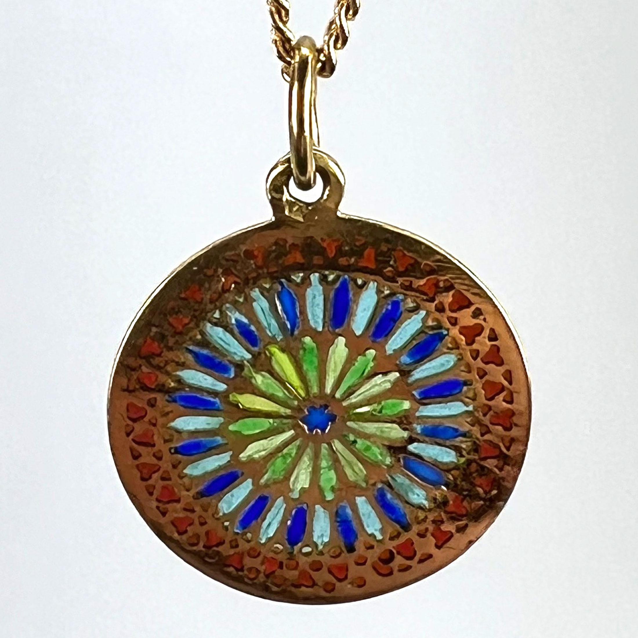 French Window Plique A Jour Enamel 18K Yellow Gold Pendant Medal For Sale 6