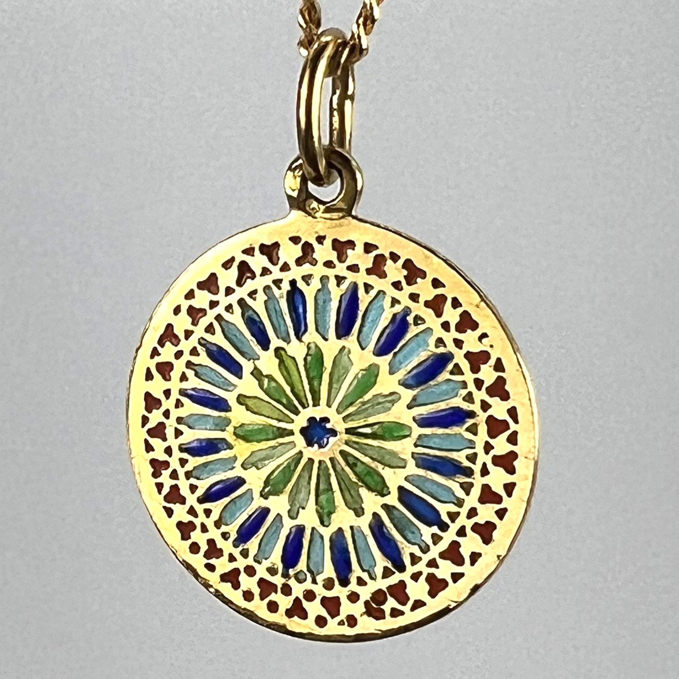 French Window Plique A Jour Enamel 18K Yellow Gold Pendant Medal For Sale 7
