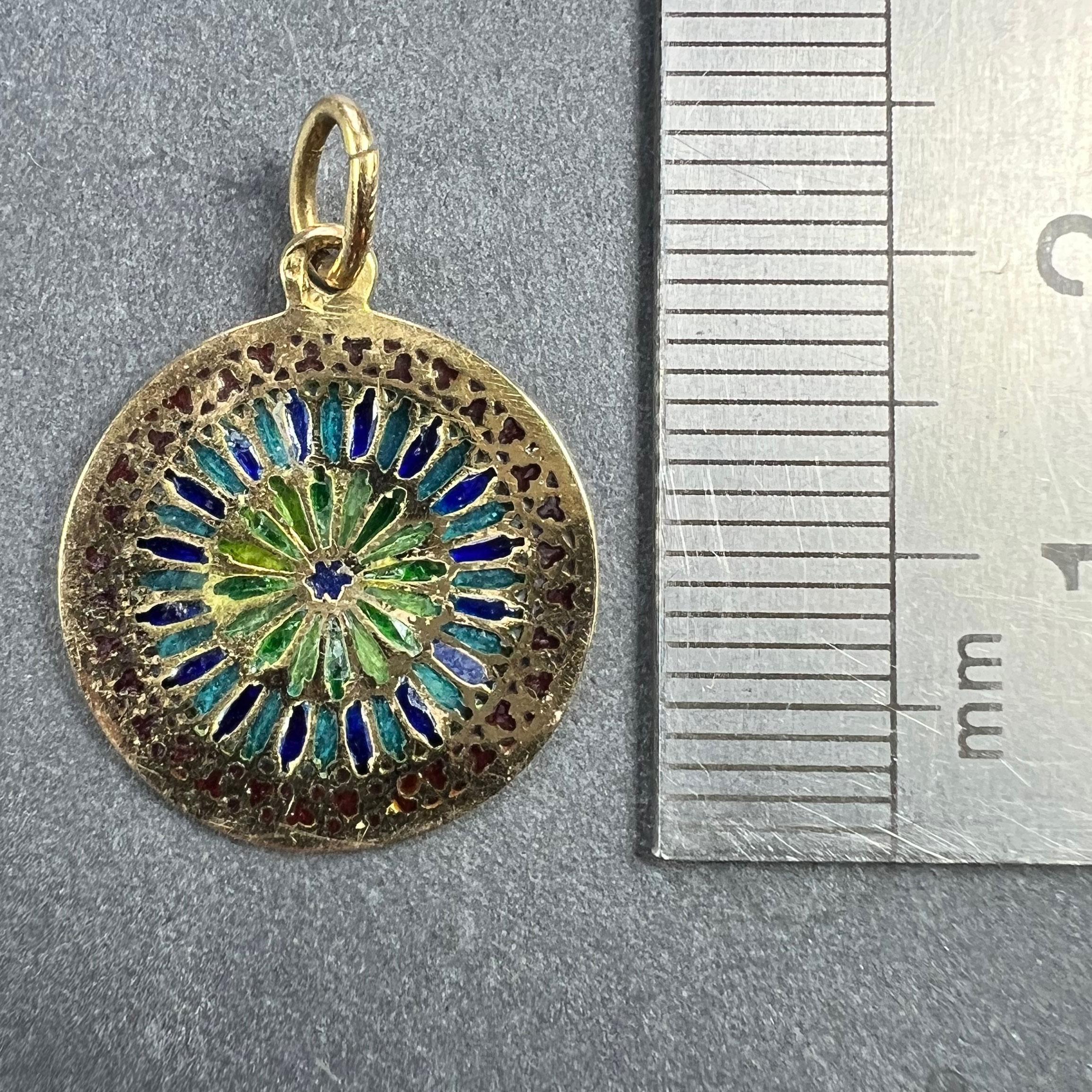 French Window Plique A Jour Enamel 18K Yellow Gold Pendant Medal For Sale 8