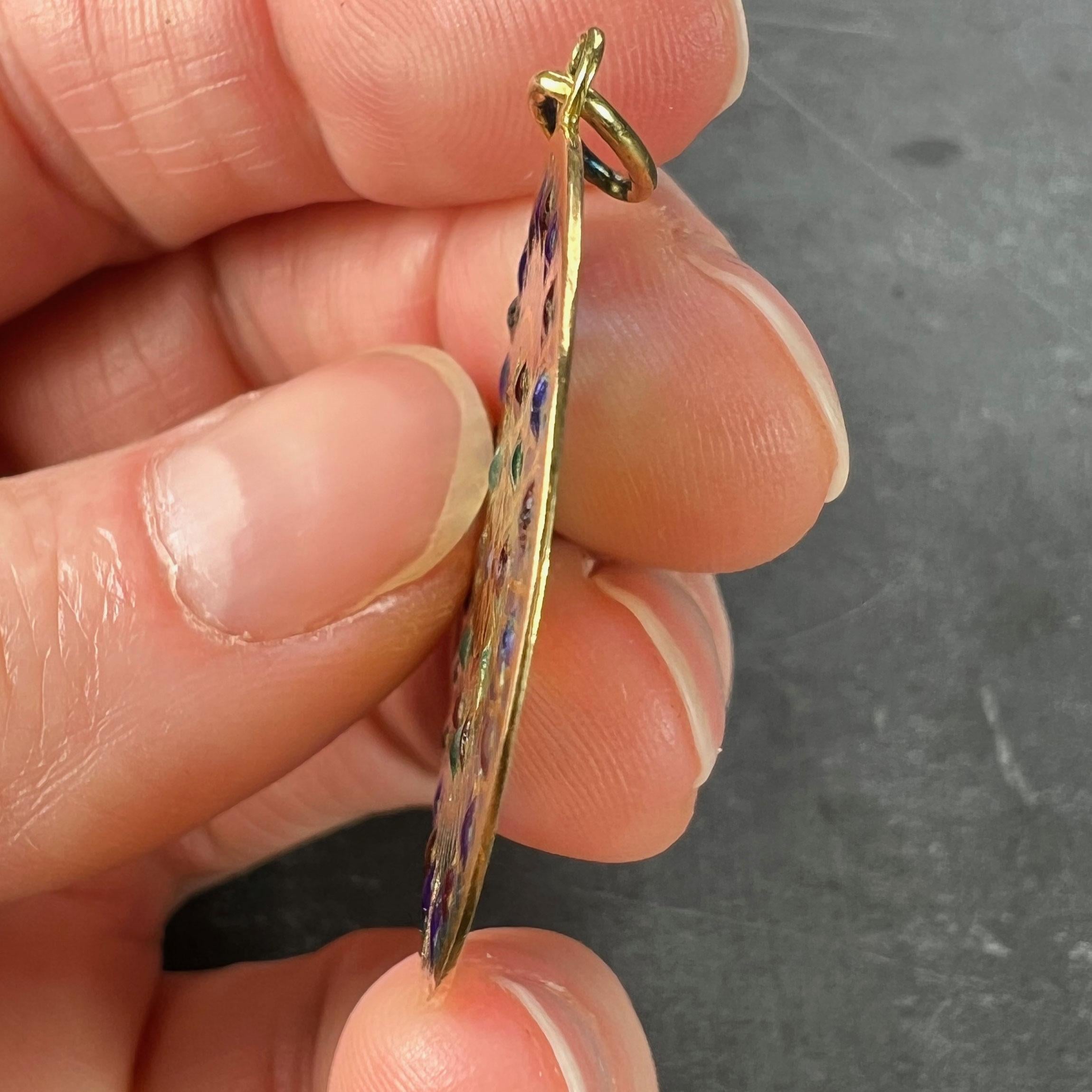 French Window Plique A Jour Enamel 18K Yellow Gold Pendant Medal For Sale 8