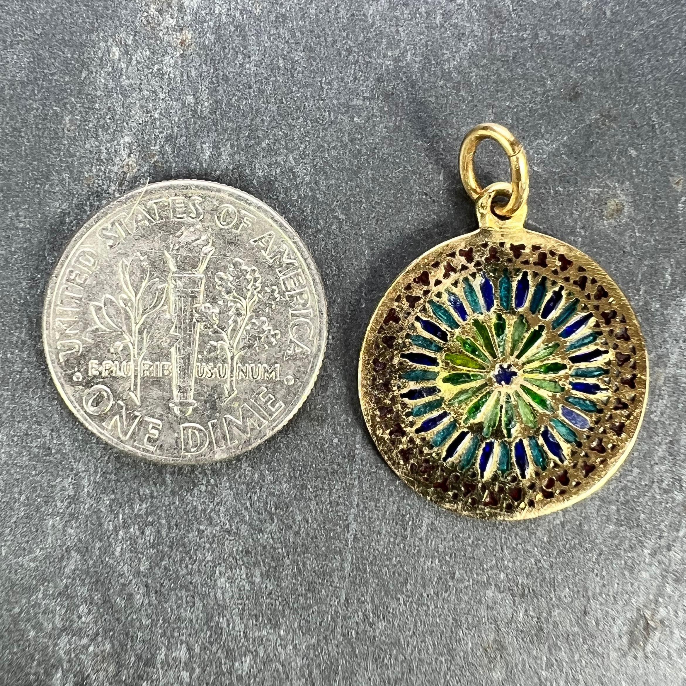 French Window Plique A Jour Enamel 18K Yellow Gold Pendant Medal For Sale 9