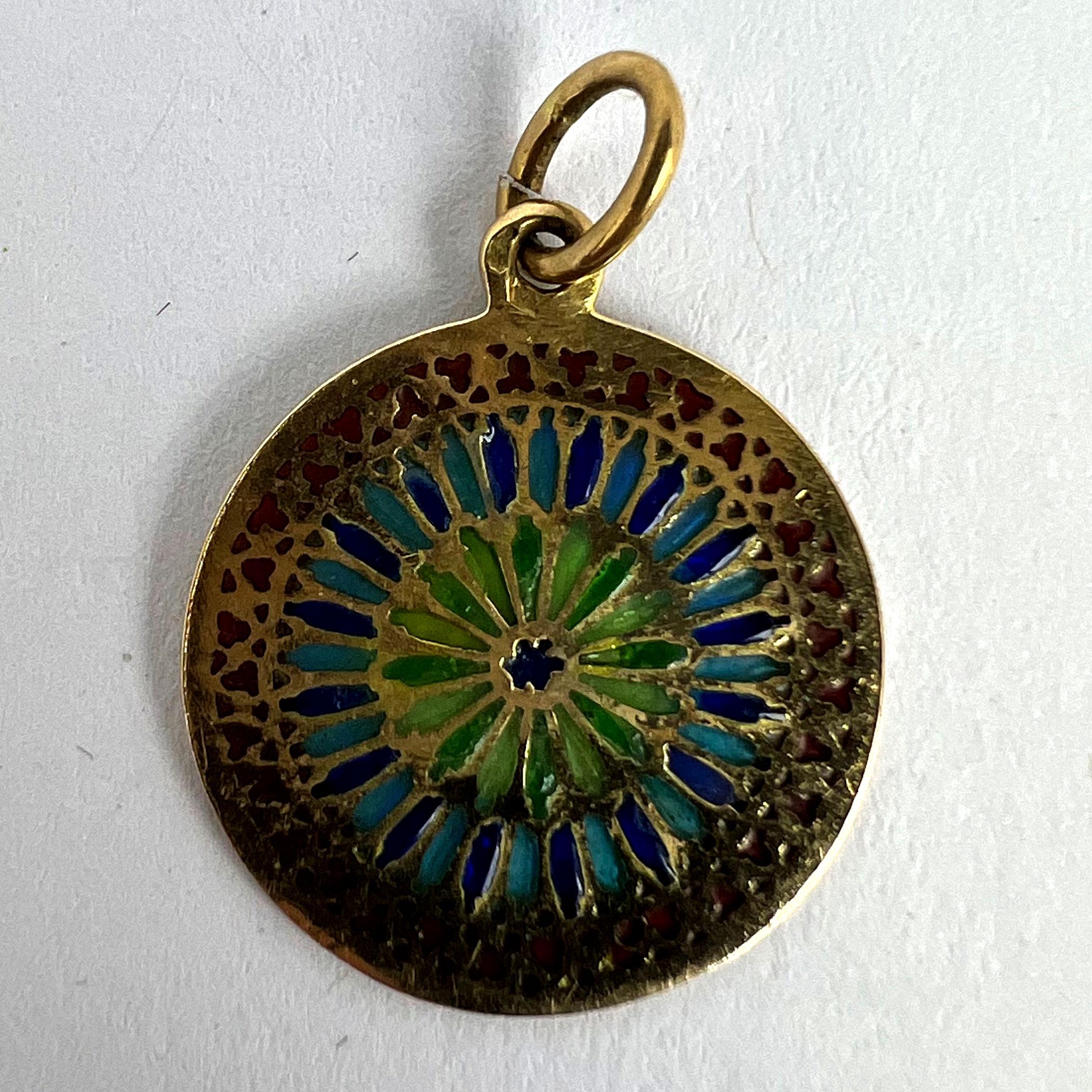 French Window Plique A Jour Enamel 18K Yellow Gold Pendant Medal For Sale 10
