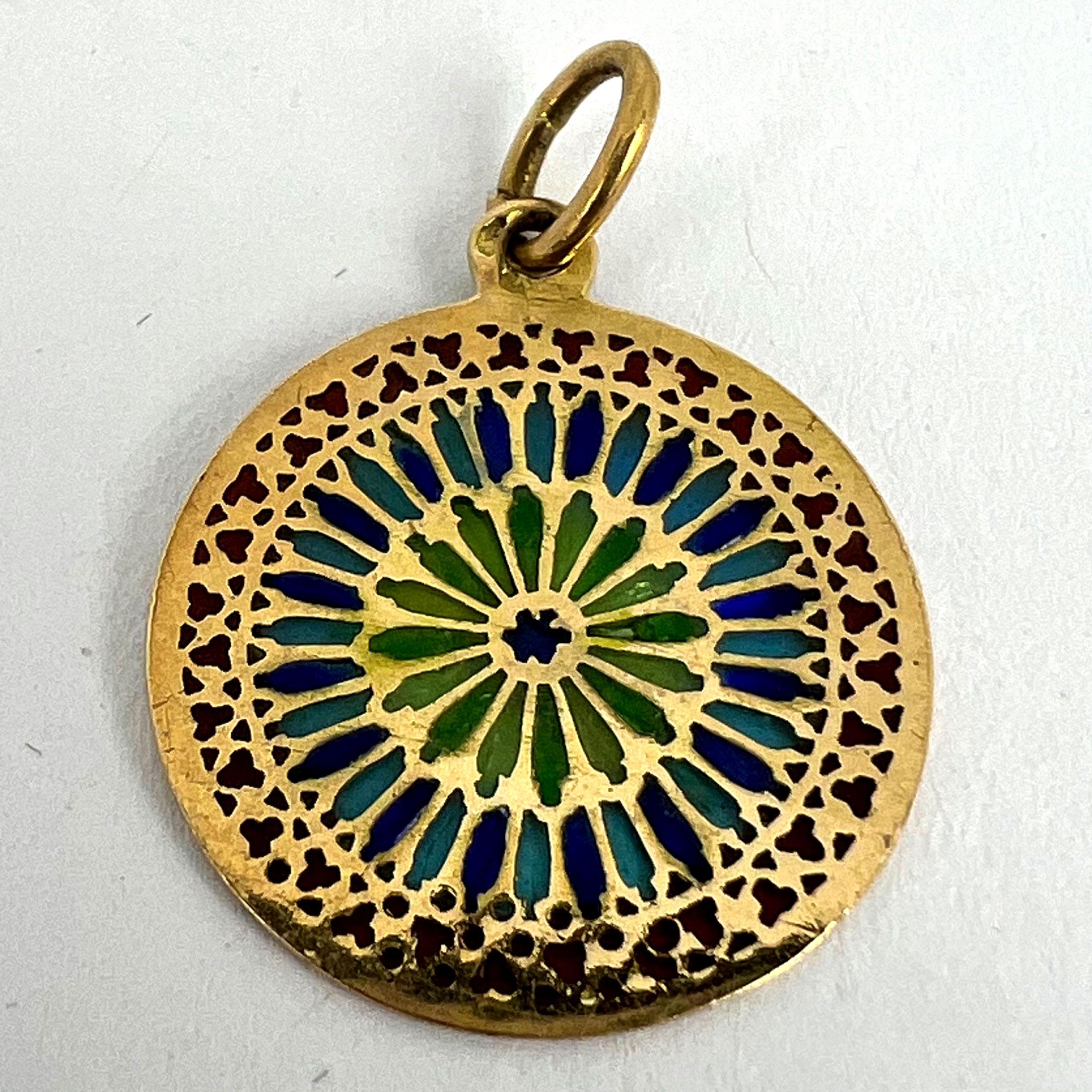 French Window Plique A Jour Enamel 18K Yellow Gold Pendant Medal For Sale 11