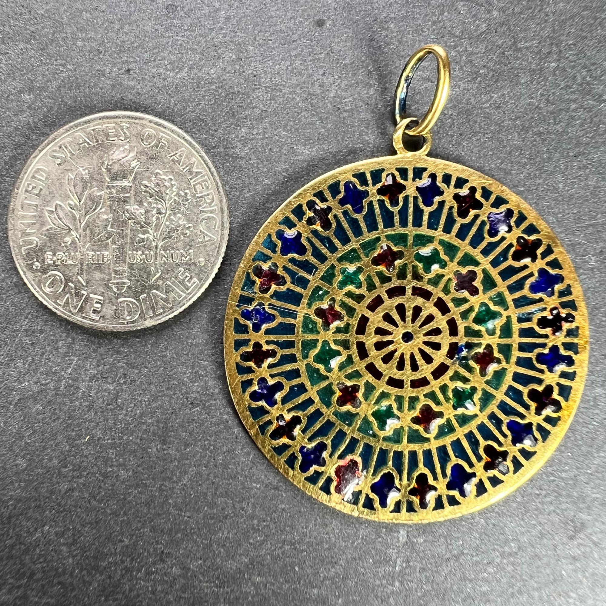French Window Plique A Jour Enamel 18K Yellow Gold Pendant Medal For Sale 11