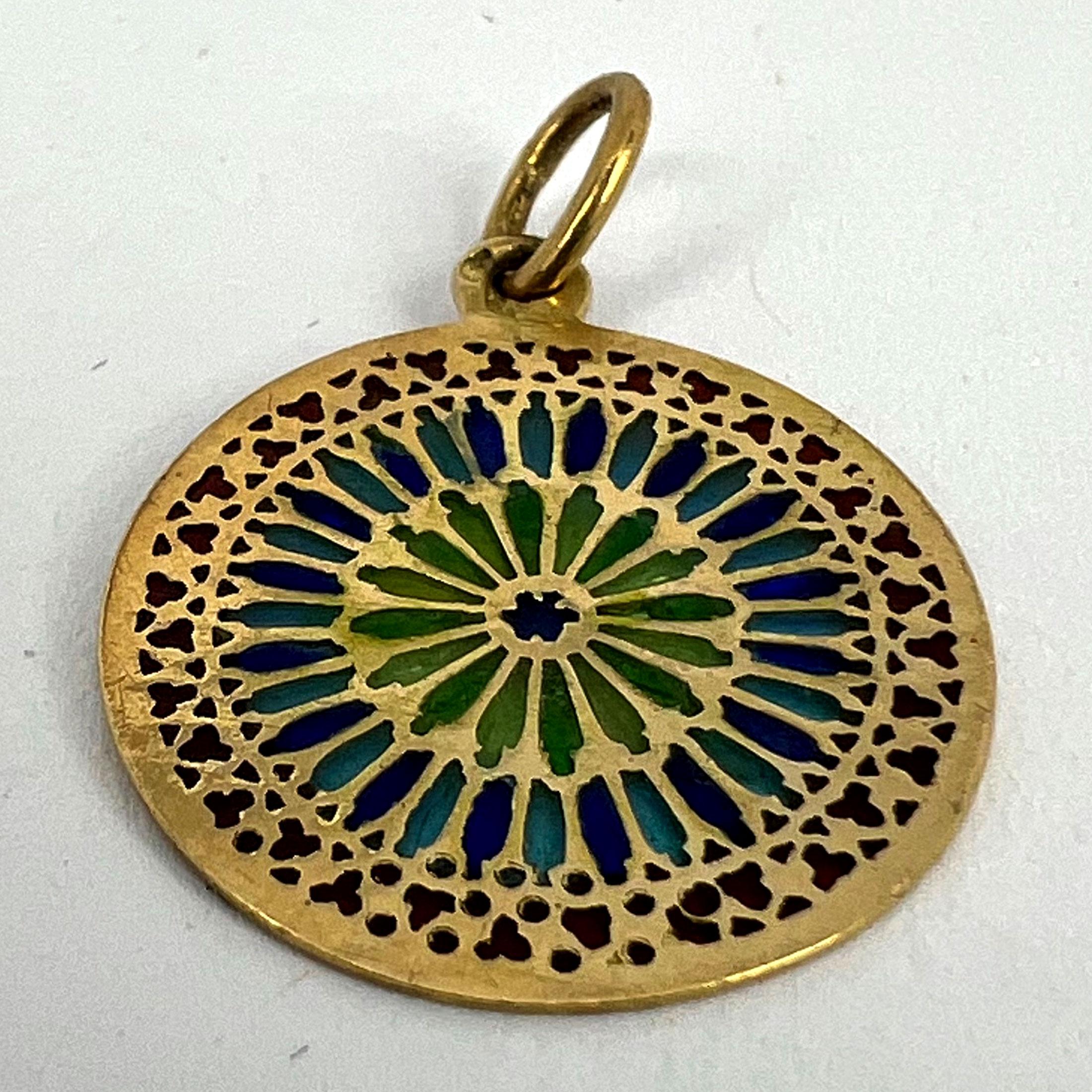French Window Plique A Jour Enamel 18K Yellow Gold Pendant Medal For Sale 12