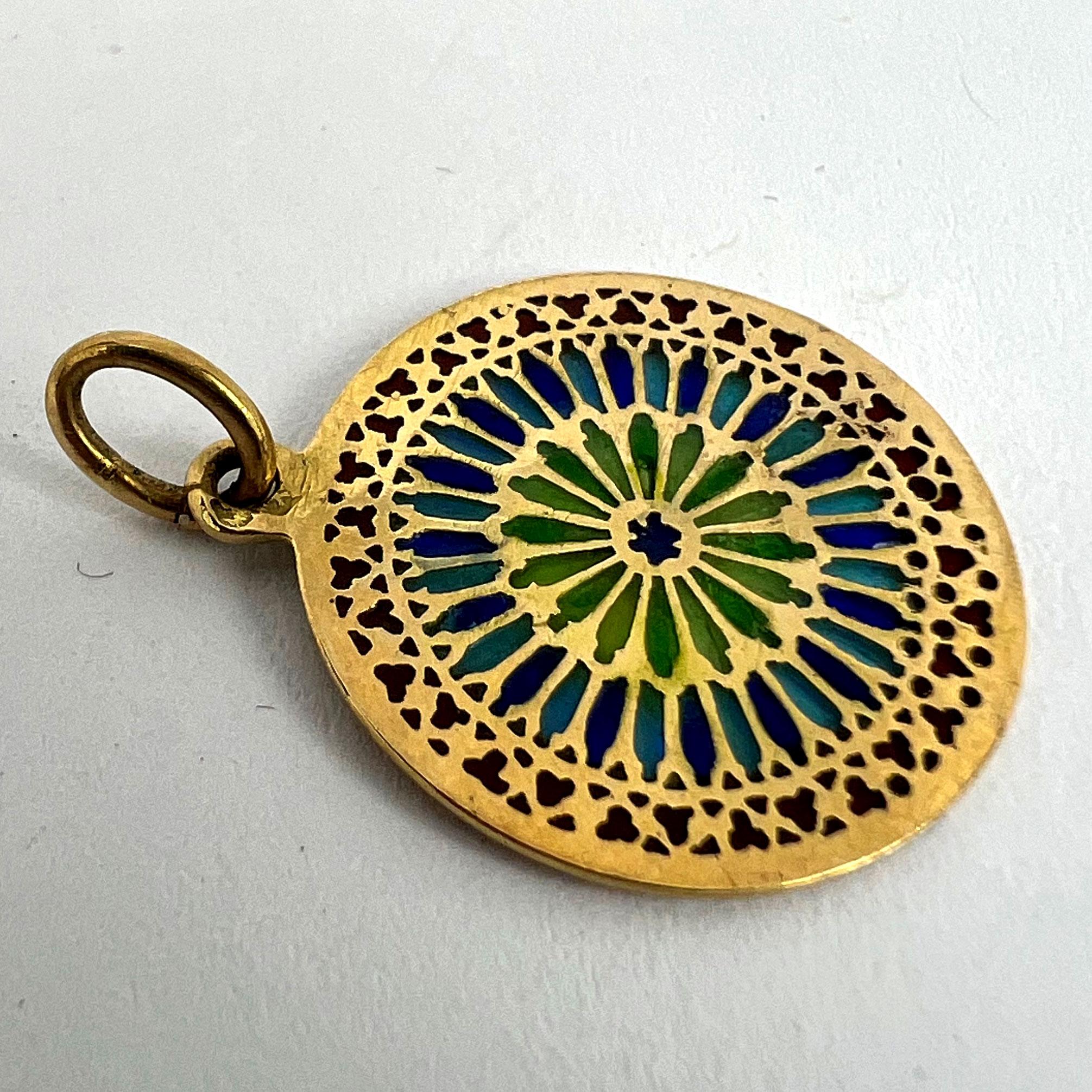 French Window Plique A Jour Enamel 18K Yellow Gold Pendant Medal For Sale 13