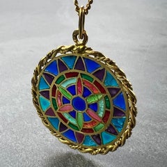 French Window Plique A Jour Enamel 18K Yellow Gold Pendant Medal
