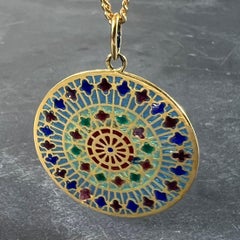 French Window Plique A Jour Enamel 18K Yellow Gold Pendant Medal
