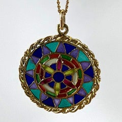 French Window Plique A Jour Enamel 18K Yellow Gold Pendant Medal