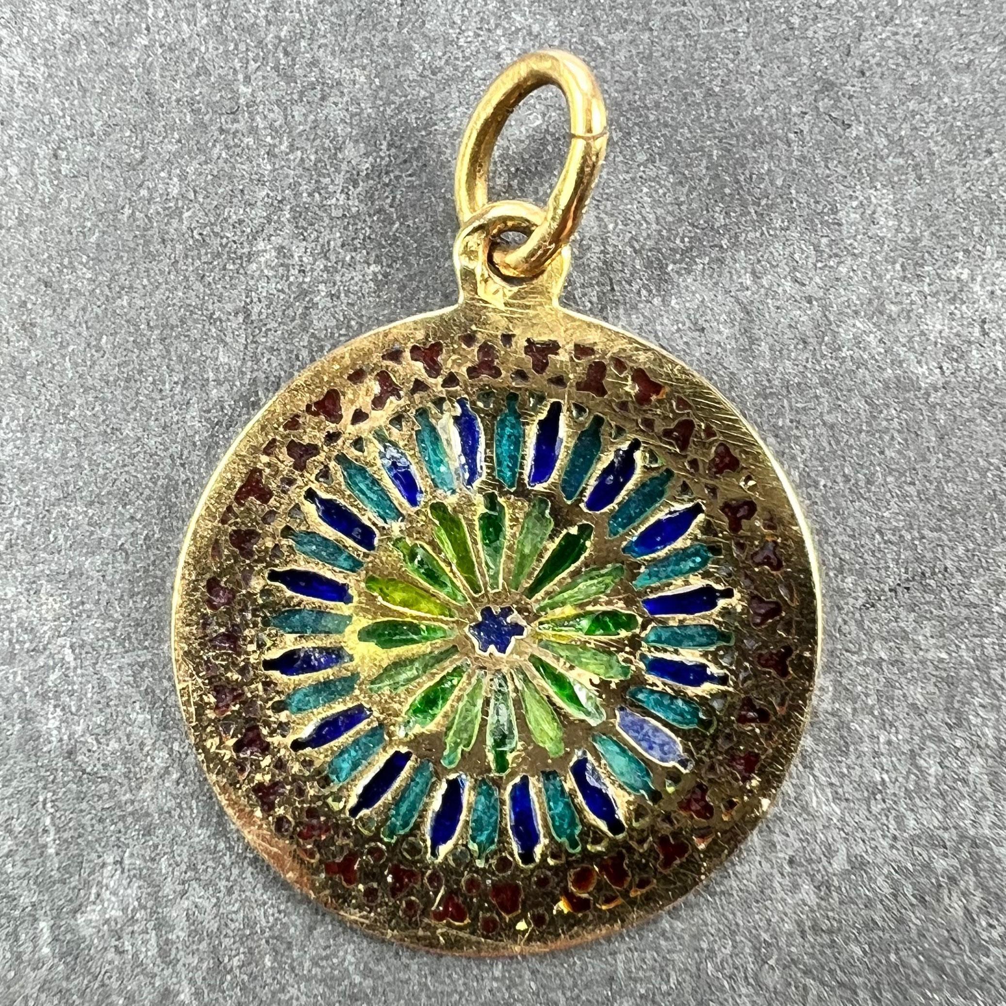 French Window Plique A Jour Enamel 18K Yellow Gold Pendant Medal In Good Condition For Sale In London, GB