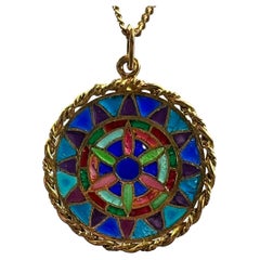French Window Plique A Jour Enamel 18K Yellow Gold Pendant Medal