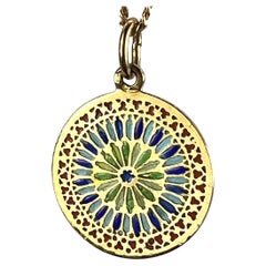 French Window Plique A Jour Enamel 18K Yellow Gold Pendant Medal