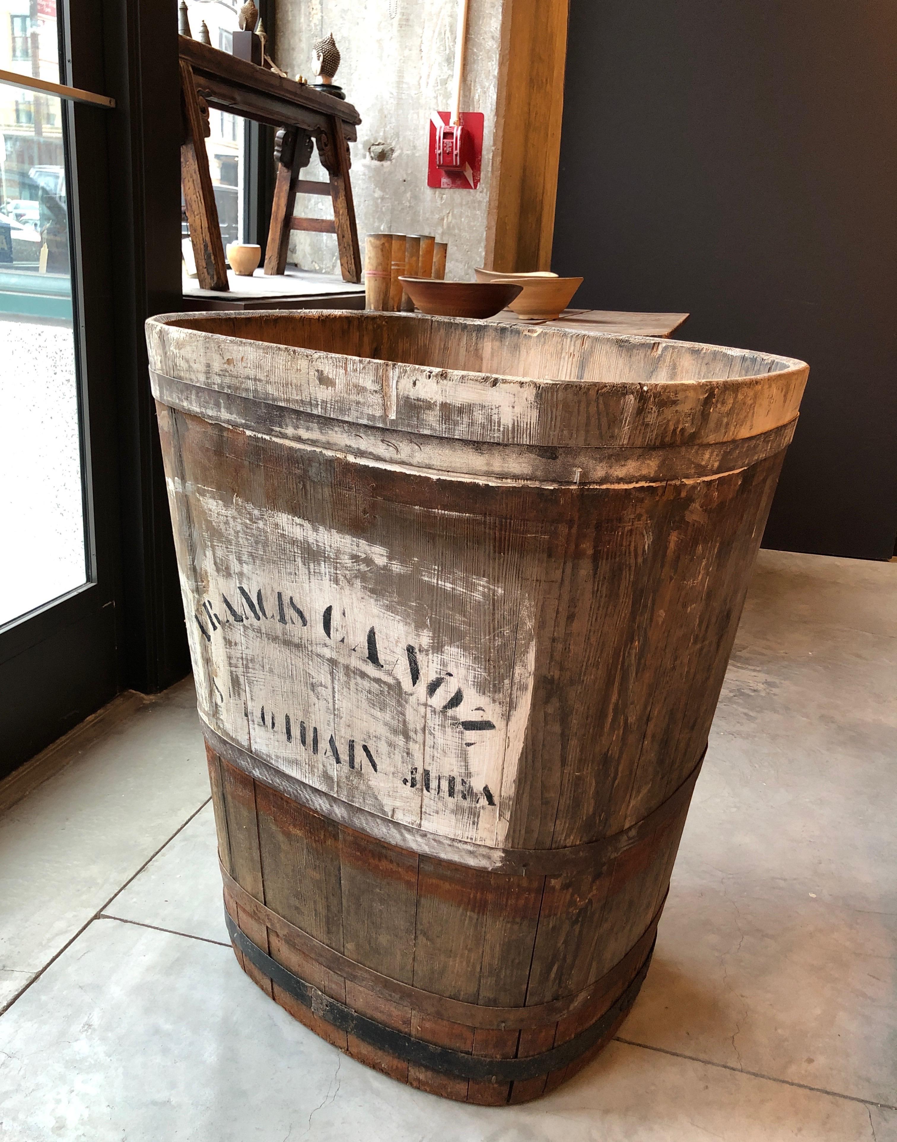 Wood French Wine Grape Harvest Bin with Old Painted Stencils, from Burgundy