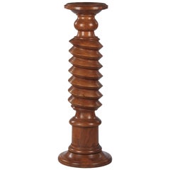 French Wine Press Screw Pedestal in Walnut, Early 1900s