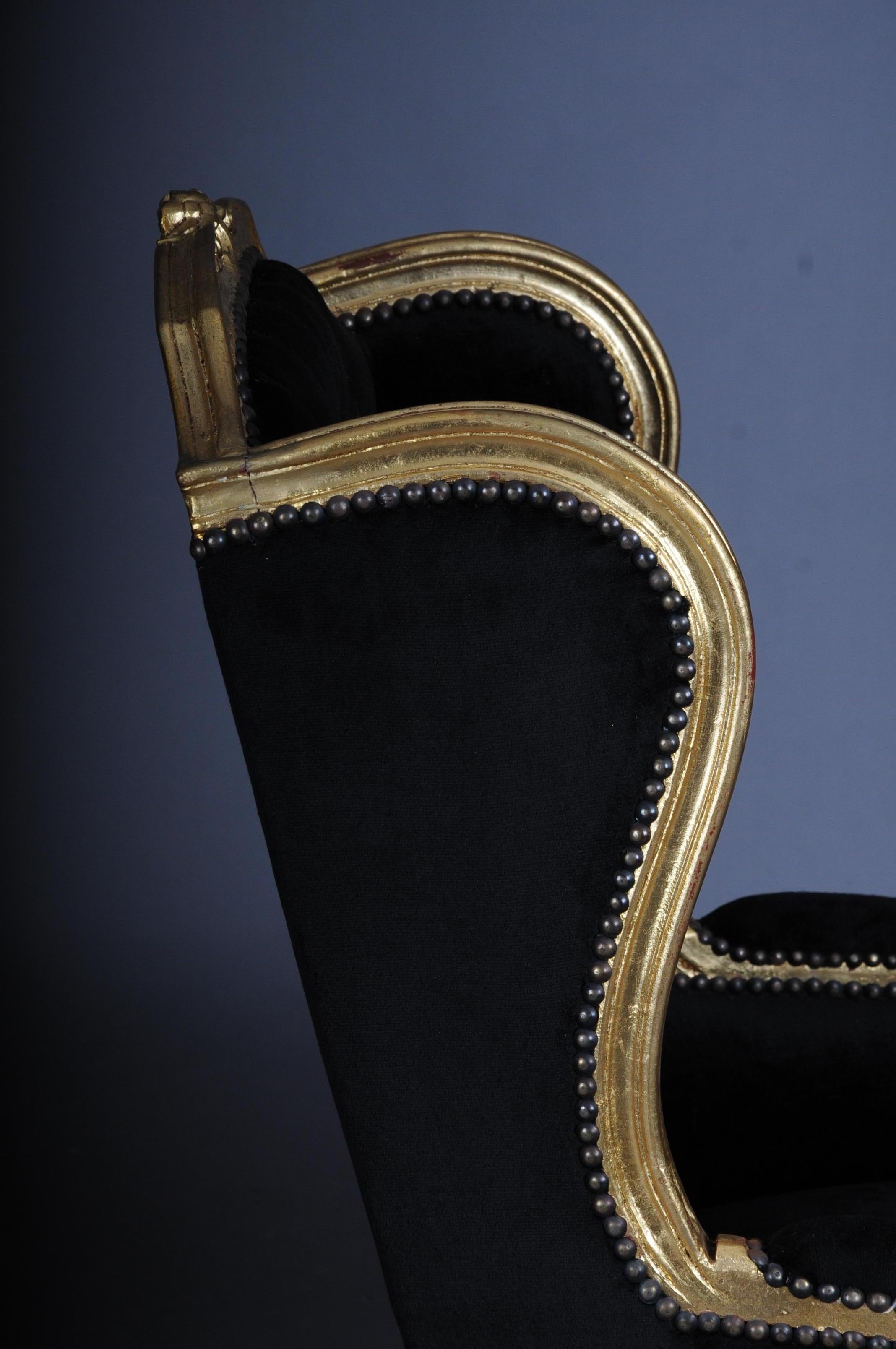 French Wing Chair Louis XVI, Black Velvet Fabric 2