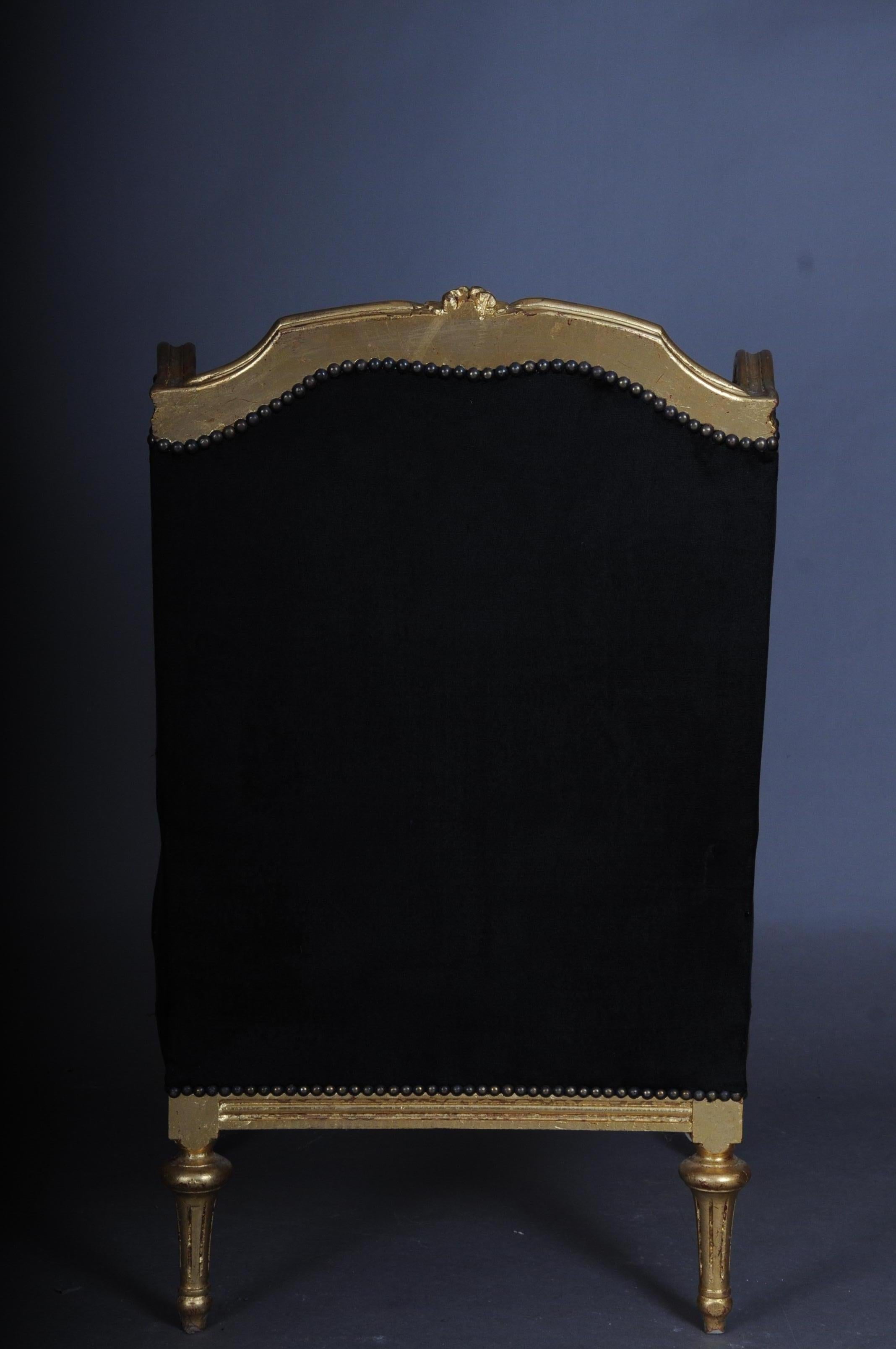French Wing Chair Louis XVI, Black Velvet Fabric 4