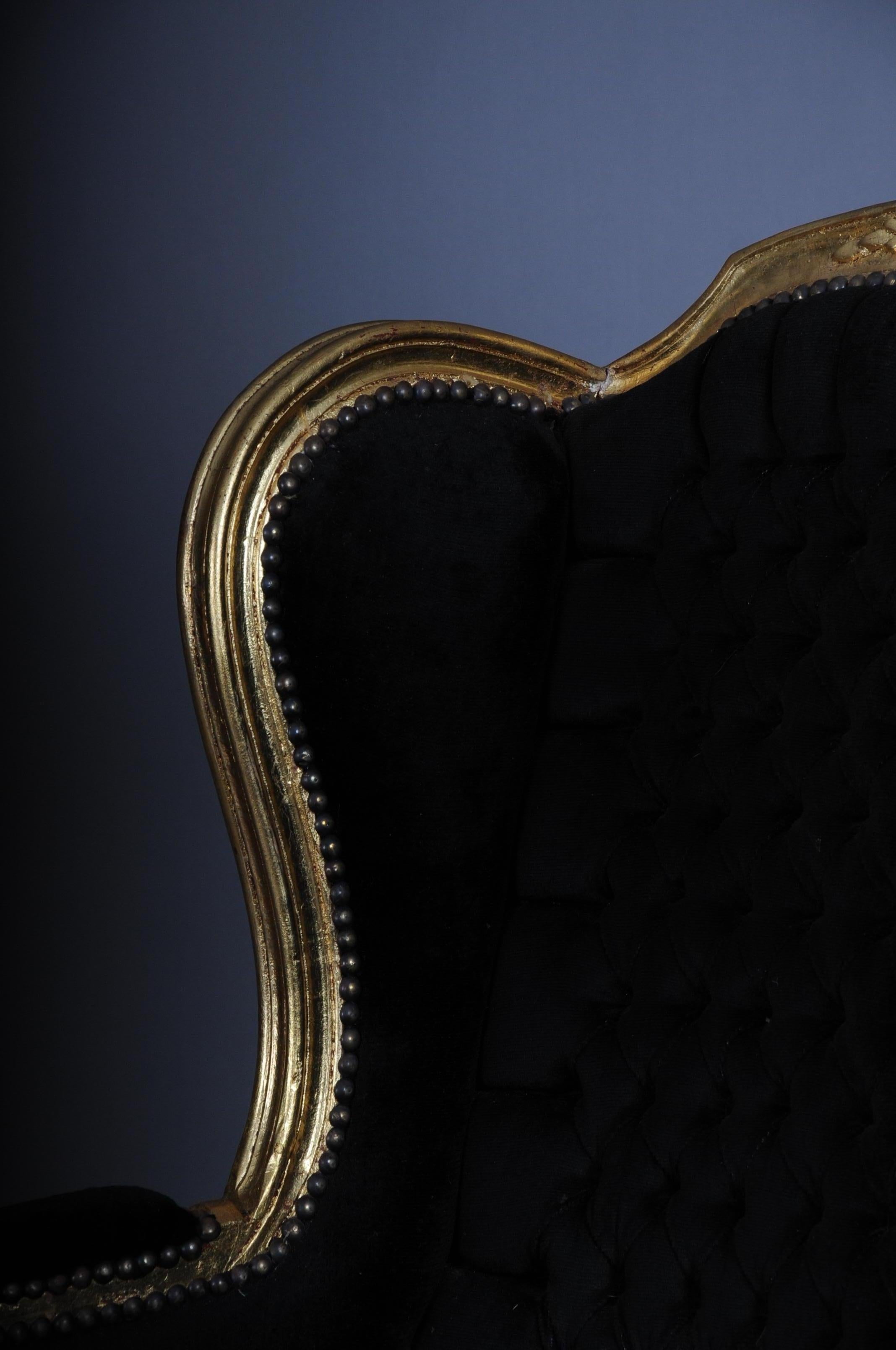 French Wing Chair Louis XVI, Black Velvet Fabric In Good Condition In Berlin, DE