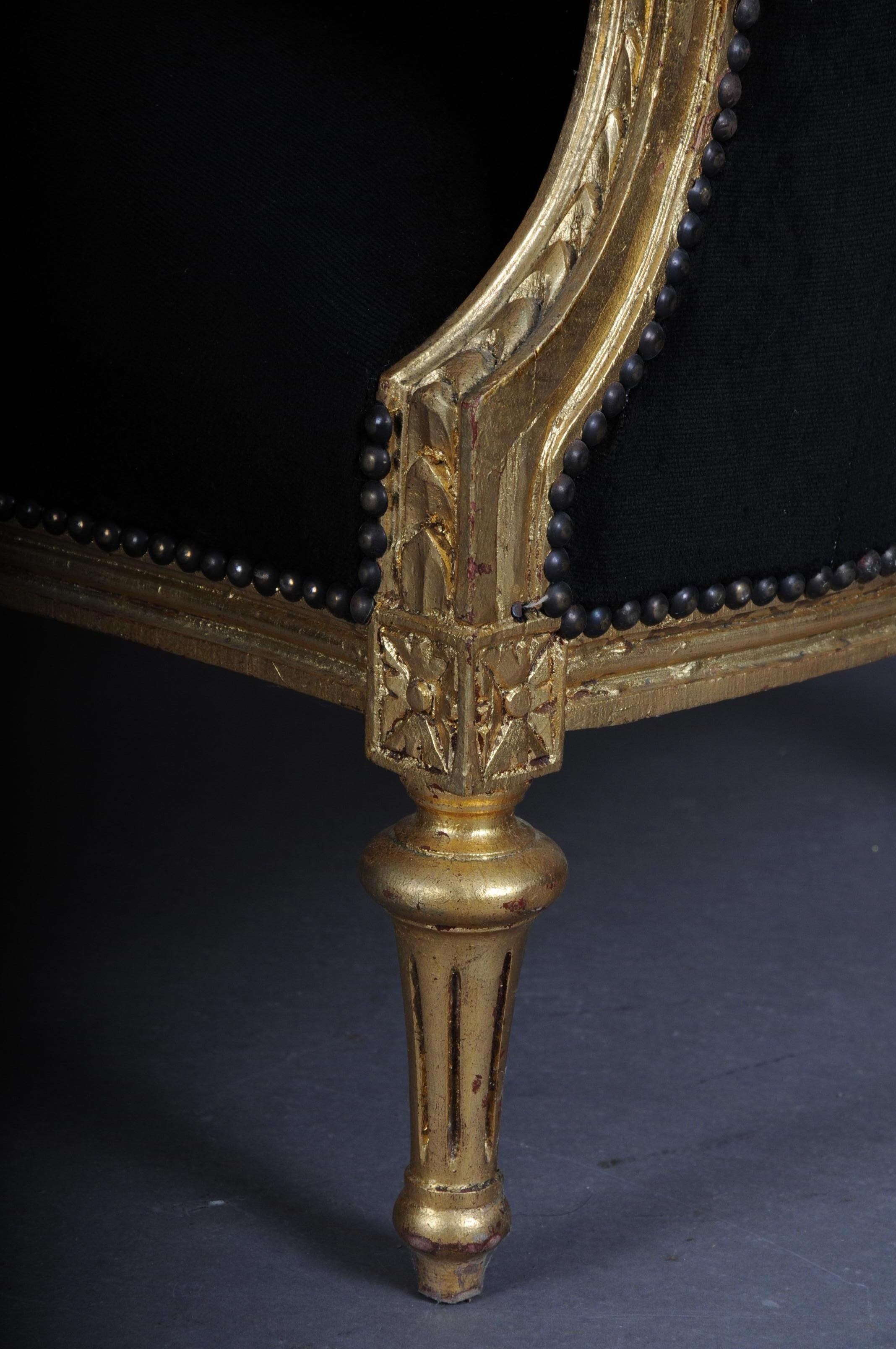20th Century French Wing Chair Louis XVI, Black Velvet Fabric