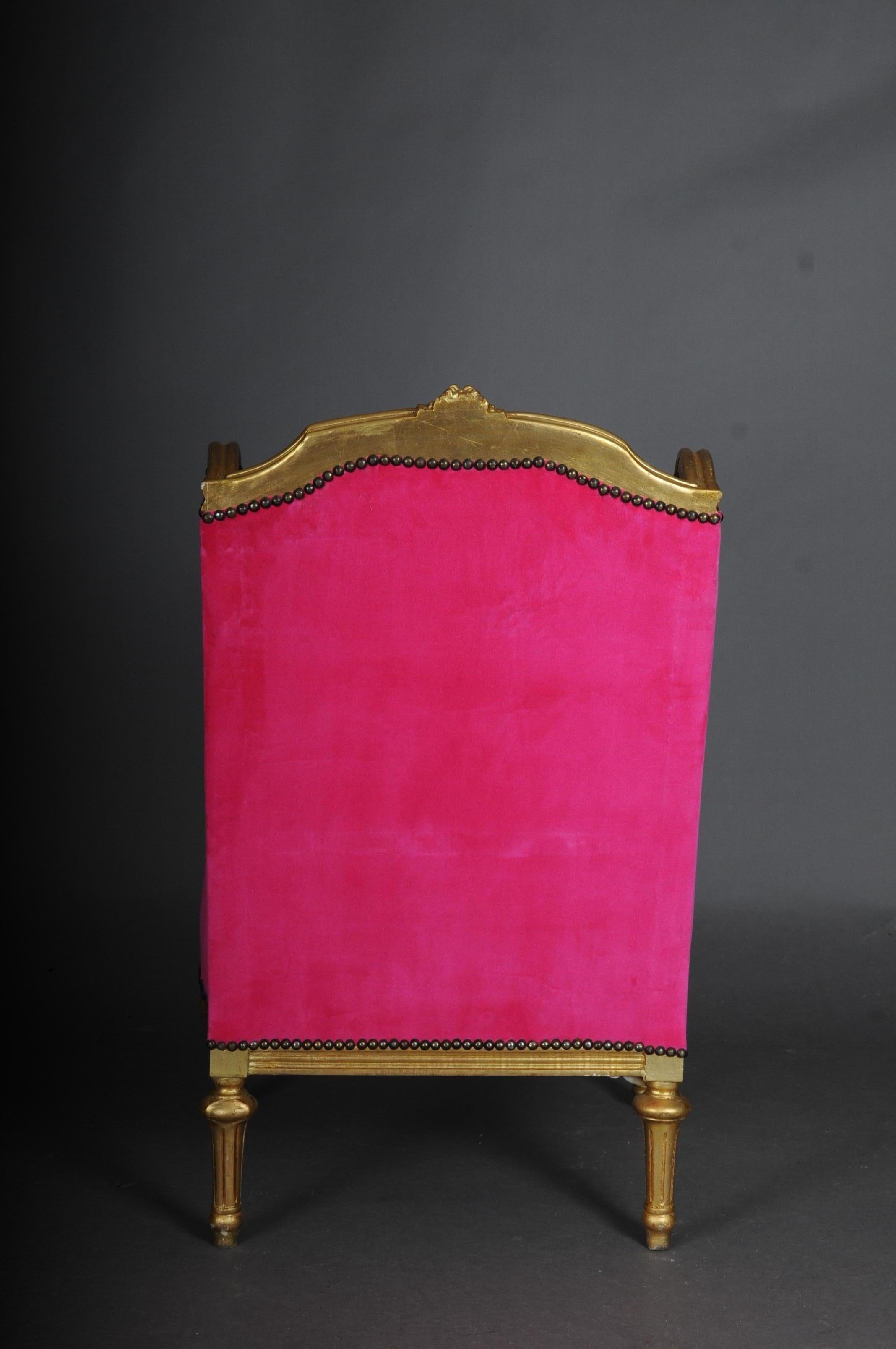 Französischer Ohrensessel Louis XVI, rosa Samtstoff im Angebot 5